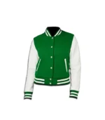 Women’s Green and White Baseball Varsity Jacket