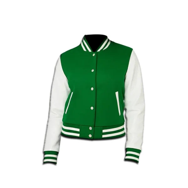 Women’s Green and White Baseball Varsity Jacket