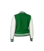 Women’s Green and White Baseball Varsity Jacket - Image 2