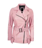Women’s Pink Asymmetrical Biker Leather Jacket