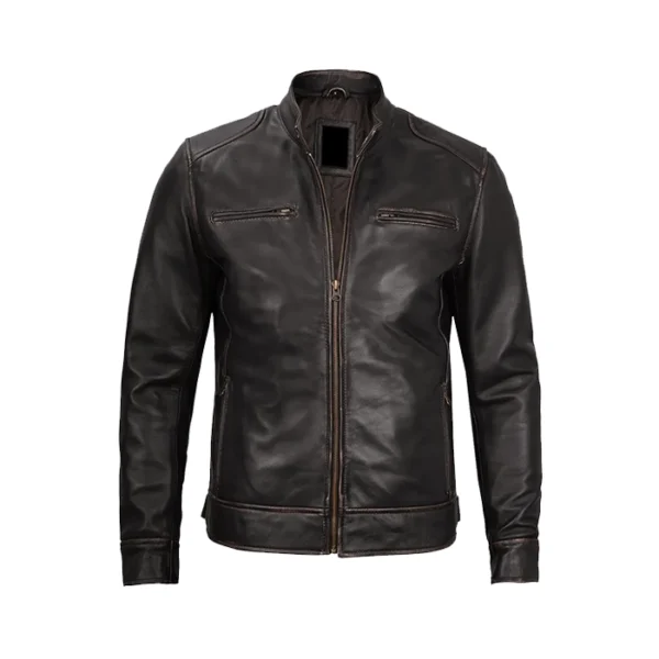 Women’s Distressed Brown Quilted Leather Biker Jacket