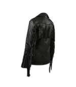 Womens Black Fringe Biker Leather Jacket - Image 2