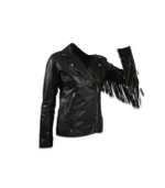Womens Black Fringe Biker Leather Jacket